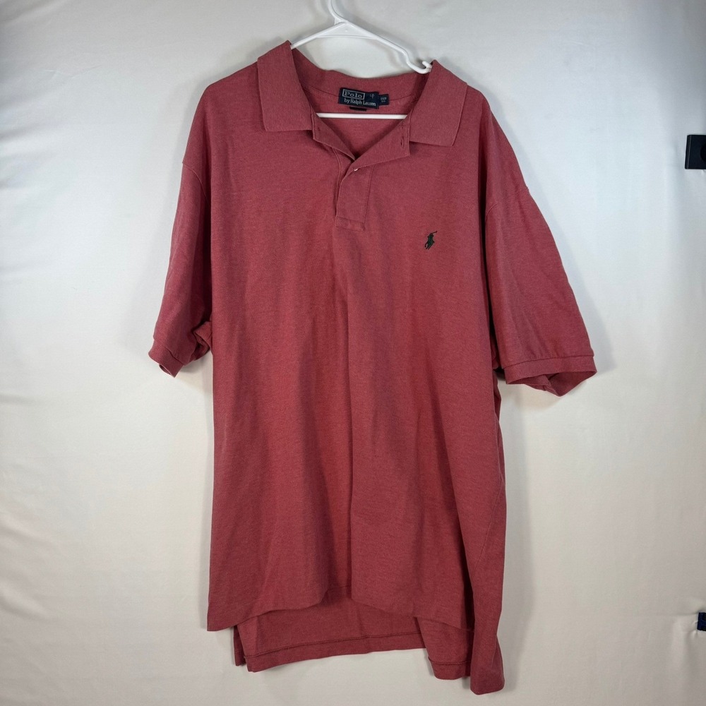 Polo Ralph Lauren Mens 3XB Big Red Heather Pique Cotton Short Sleeve Polo Shirt